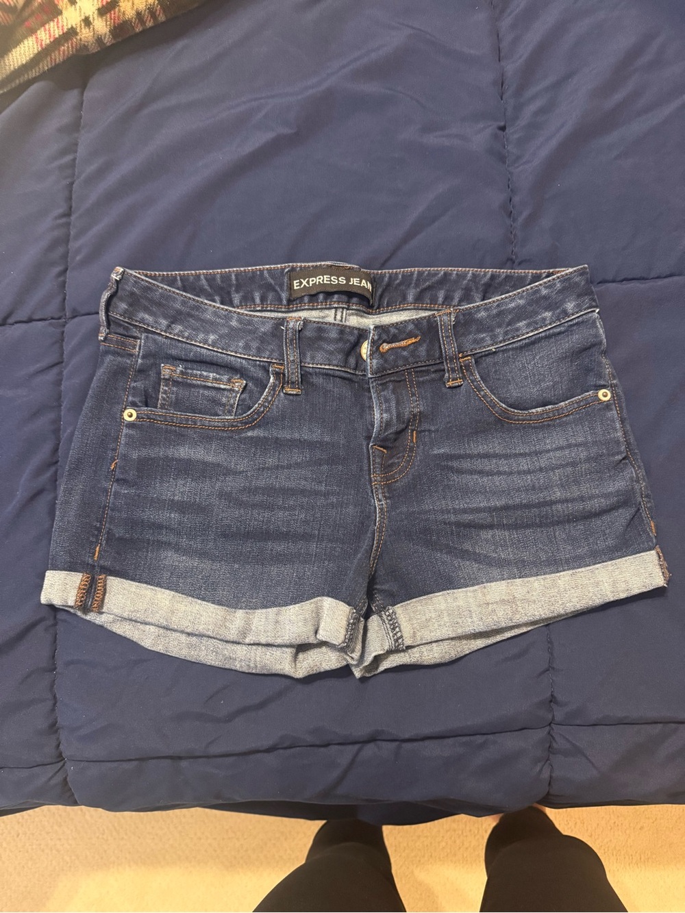 Express Dark Blue Rolled Cuff Denim Shorts